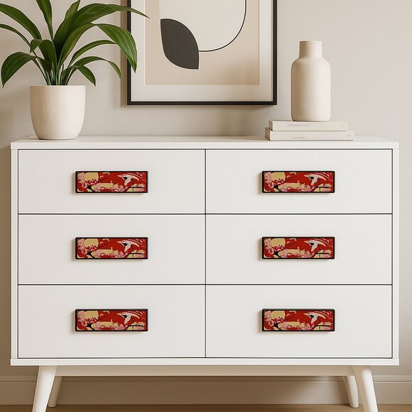 Lorvies 4-Pack 3.6” Red Crane Cherry Blossom Drawer Pulls Cabinet Knobs Handles - Picture 2 of 12